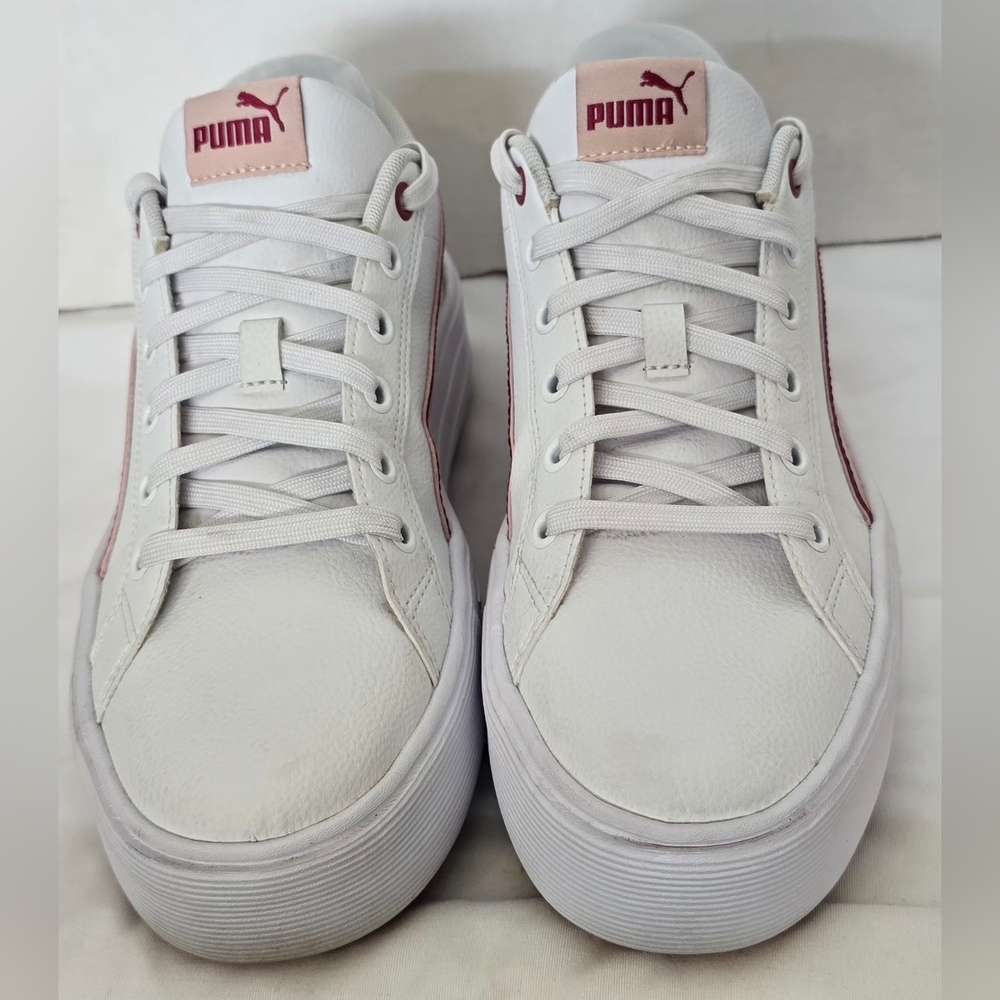 Puma Women's White and Pink Leather Sneakers 9 - Picture 5 of 7